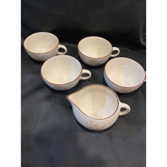 Lot of 5 VTG MCM Winfield Passion Flower the Creamer with 4 Coffee Cups USA - Picture 2 of 16